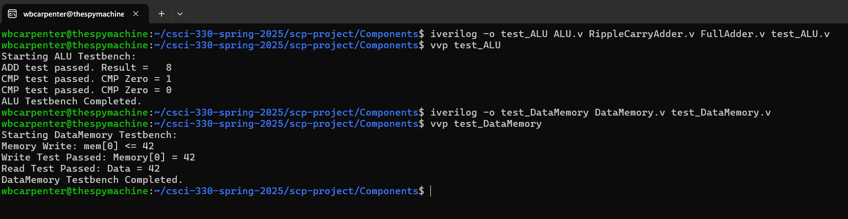 Running ALU and Data Memory Tests